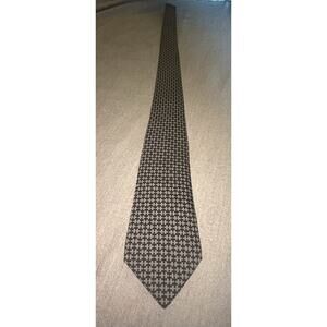 HERMES TIE 100% Silk Made In France 88 HA Black Basketweave Print